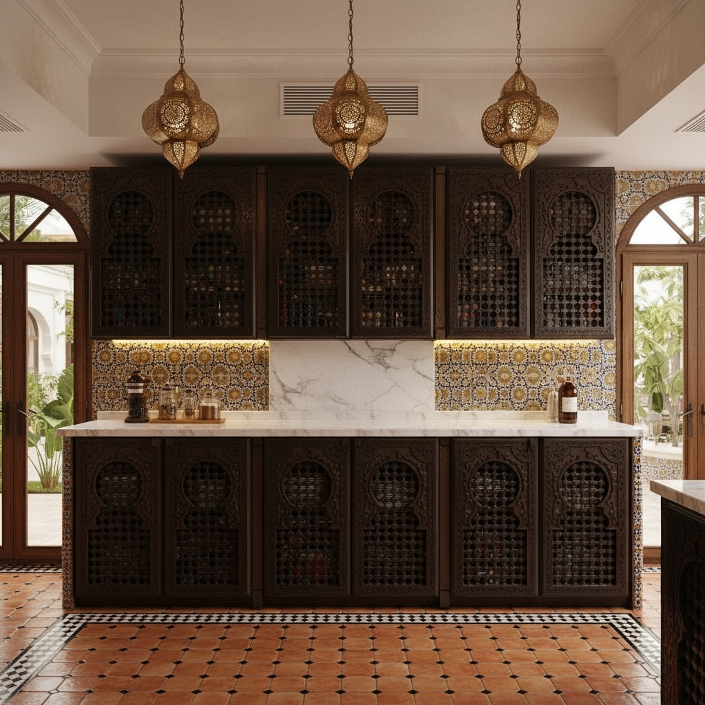 Moorish custom kitchen cabinets