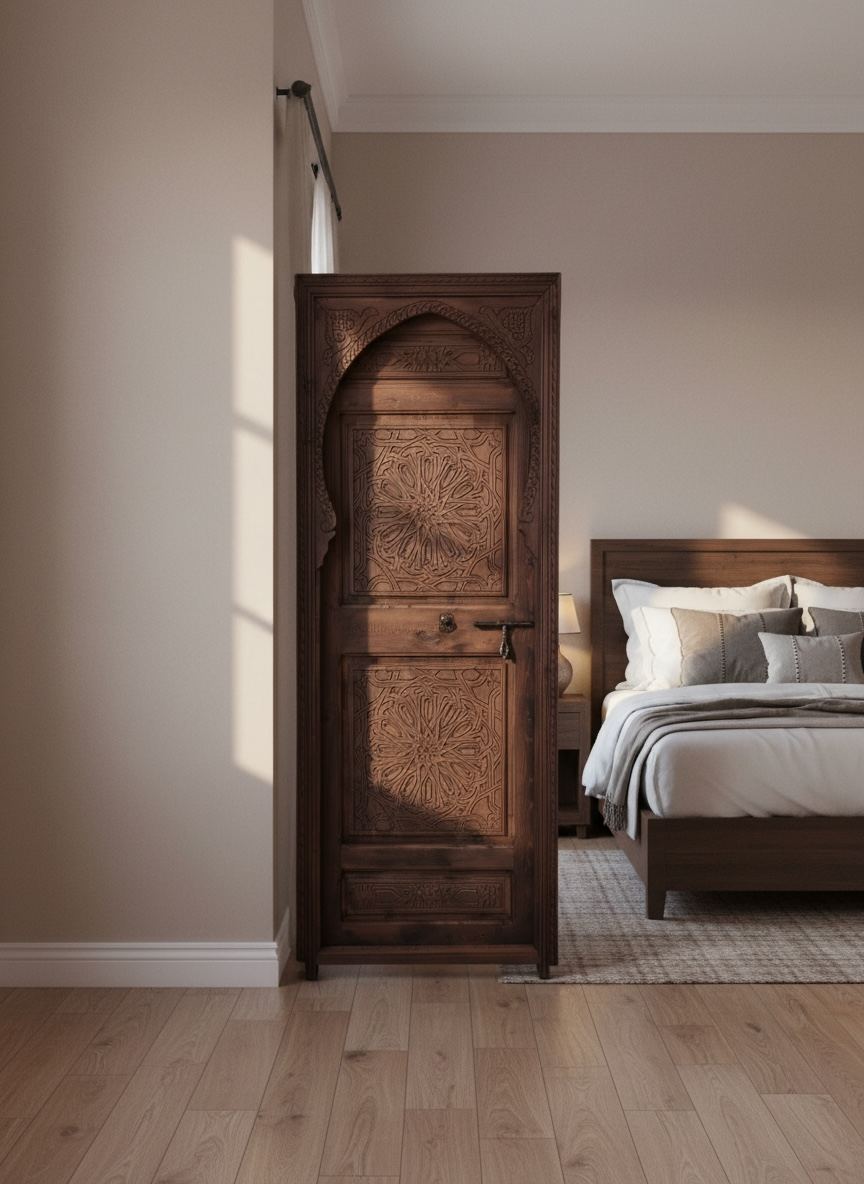 Decorative Fez door with intricate patterns and vibrant colors, showcasing traditional Moroccan design from My Store.