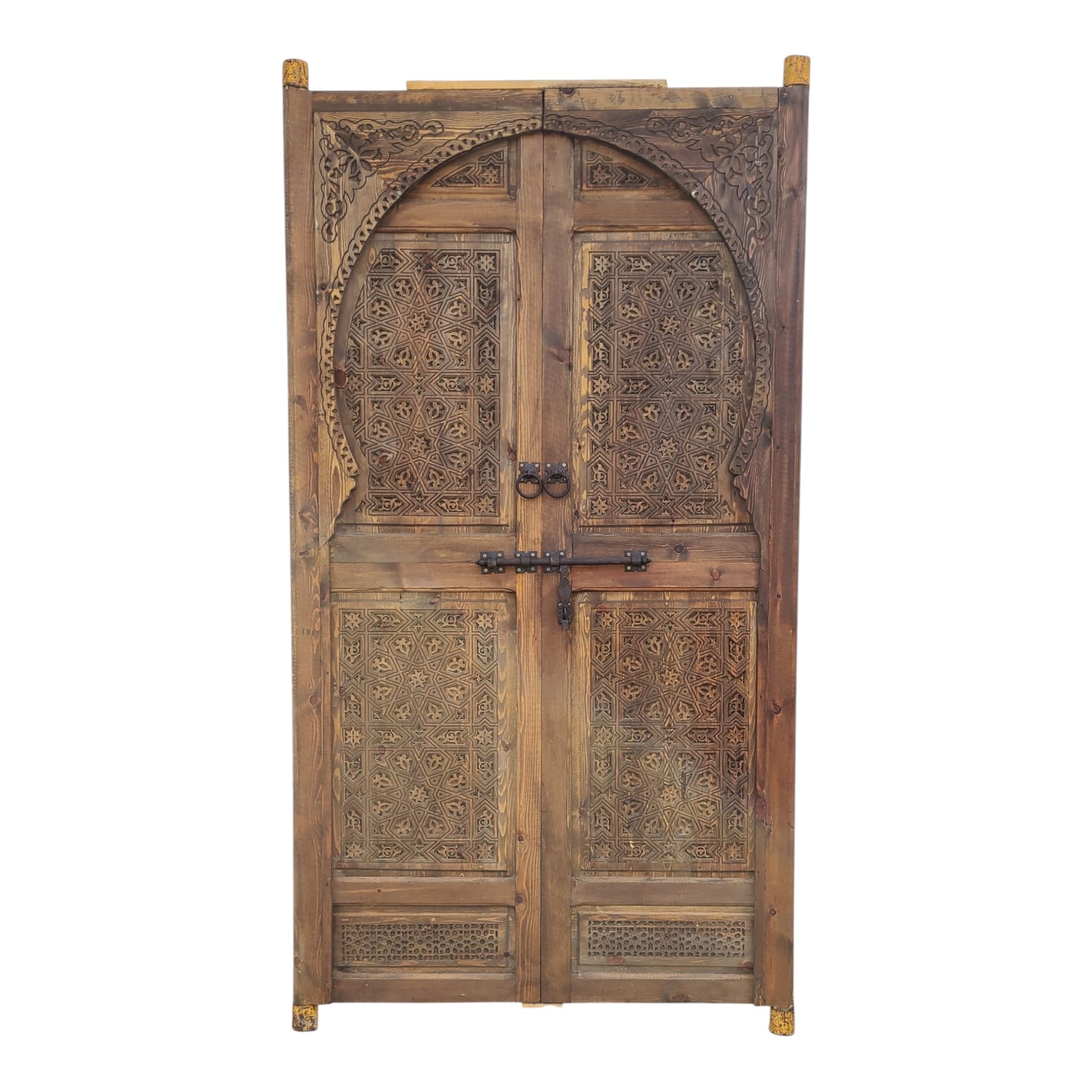 Moroccan Alcazar palace door with intricate patterns and vibrant colors, showcasing traditional Moroccan craftsmanship.