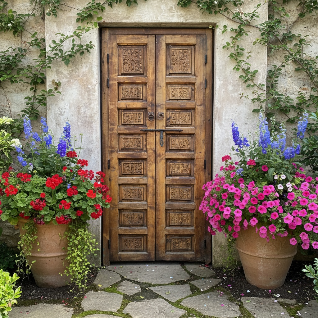 Moroccan vintage Nassirid door with intricate carvings and traditional design, showcasing rich textures and craftsmanship.